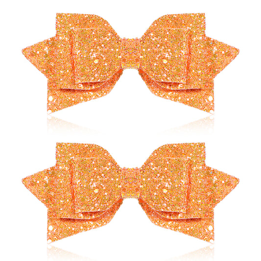2 Pcs Gold Hair Bow Clips, Glitter Hair Bows for Girls Sparkly Double Bowed Accessories Glitter Sequin Boutique Head Clip Delicate Satin Headwear Set for Birthday Wedding Party Back School Gift (Gold)