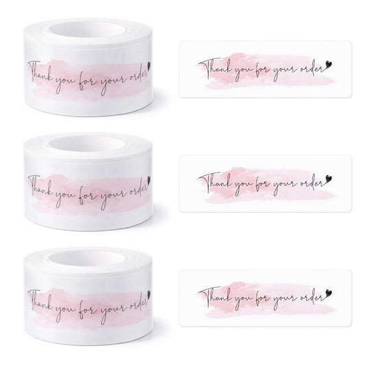 3 Roll 1x3 Thank You for Your Order Stickers Pink Thank You Stickers Small Business Self-Adhesive for Small Business Delivery Decoration Gifts Packaging 3Roll with 375 Labels