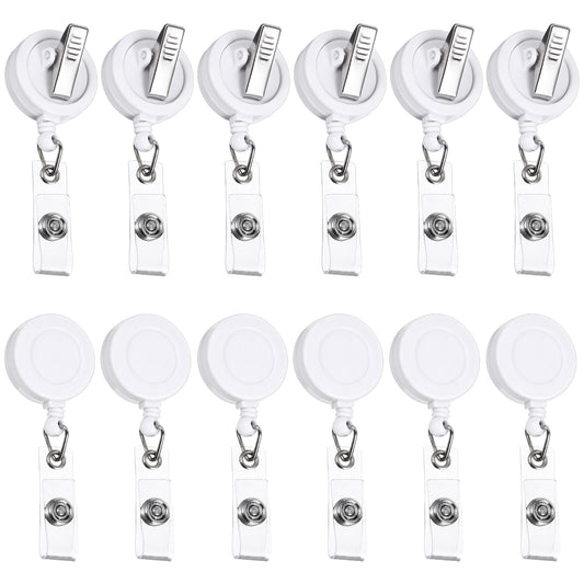 Badge Reels Retractable with Clip, 12 Packs Badge Holder Retractable Clip Plastic Badge Holder Id Badge Reel Name Badge Holders with Swivel Alligator Clip for Students, Teachers, Office Workers, Black