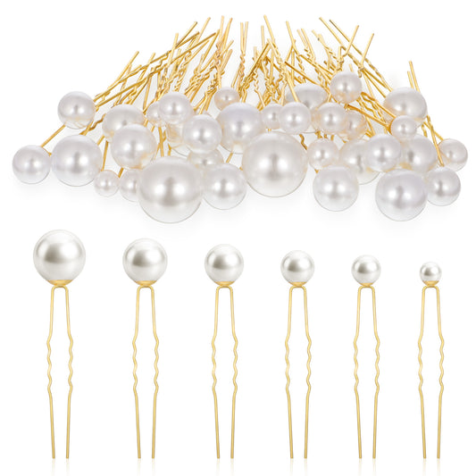 36 Pcs Wedding Pearl Hair Pins Bridal Pearls Bobby Pins U Shaped Hairpins Different Sizes Vintage Single Pearl Hair Accessories for Brides Bridesmaids Women Girls (Gold)