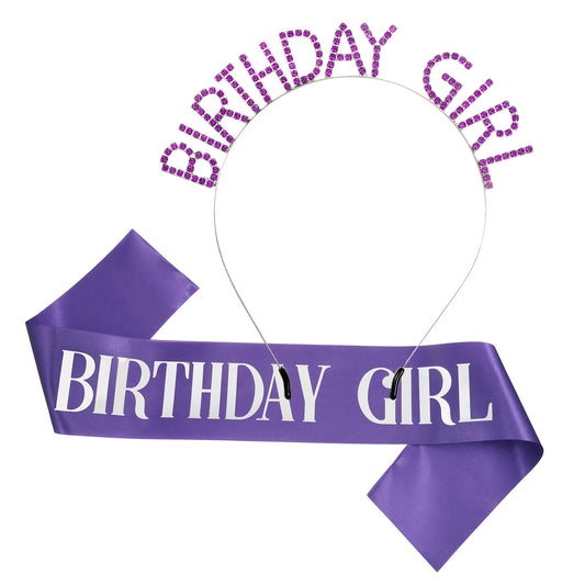 FdcLixuvol Birthday Sash & Tiara Purple Sash and Crown Happy Birthday Party Decoration Girl Princess Purple Tiara Glitter Headband