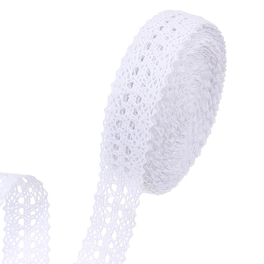 Lace Ribbon, 1 Inch Wide 10 Yards White Vintage Cotton Lace Trim Decorative Crocheted Sewing Lac Fabric for DIY Crafts, Gift Wrapping, Scrapbooking, Wedding Home Decoration