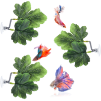 FdcZeyxior 3 PCS Betta Bed Leaf Hammock for Betta Fish Leaf Pad with Suction Cup Realistic Resting Spot Fish Tank Accessories Aquarium Decor Plastic Plants Resting Bed Multi Leaf Design Green