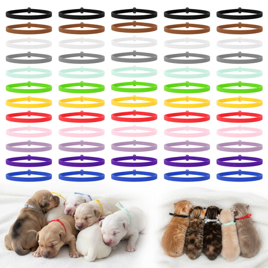 Puppy Collars for Litter, 60 Pcs 4 Inch Elastic Puppy Litter Collars Colored Identification Bands Assorted ID Cords Whelping Collar for Puppies Newborn Kittens New Born Pets,12 Colors