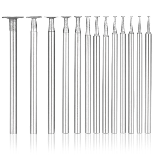 Diamond Grinding Bit Set, 13 PCS Bowl Shape Diamond Burr Bits 3/32'' Shank Stone Carving Sets Diamonds Concave Burr Wire Rounder Bits Fits for Grinding Stone Glass Ceramics Rocks Carving Polishing