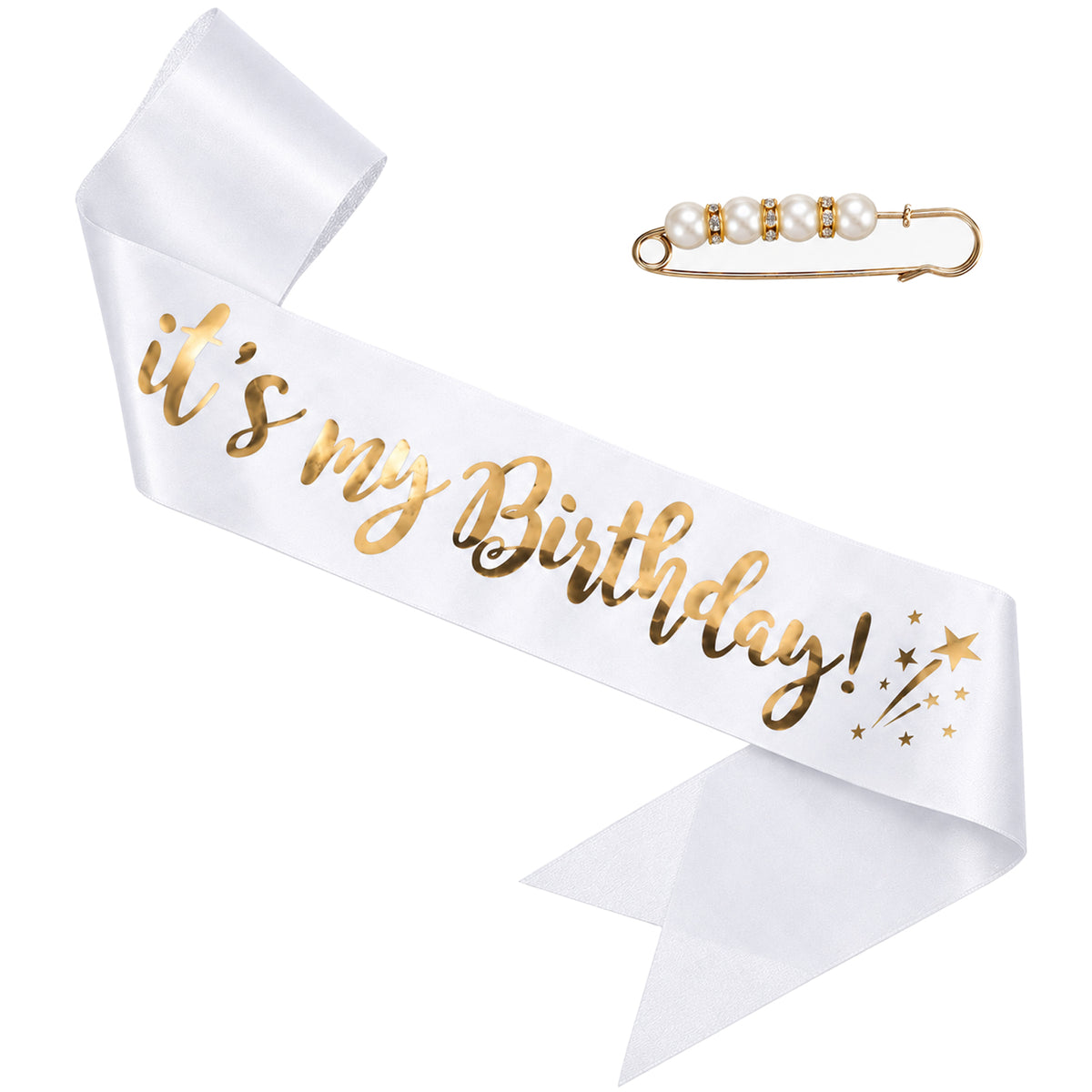 Birthday Sash for Women, White and Gold Glitter It's My Birthday Sash