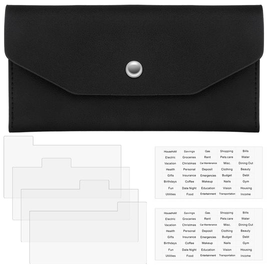 Cash Envelope Wallet, PU Leather Budget Envelopes, Reusable Waterproof Cash Budget Wallet, Envelope Wallet for Men, Women, Bill Planning(Black)