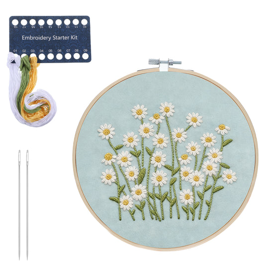 Zelphvt Beginner Embroidery Kit for Adults Daisy Flower Beginner Cross Stitch Kits Embroidery Kit Flowers DIY Needlepoint with Floral Pattern Including Hoop Threads and Instruction