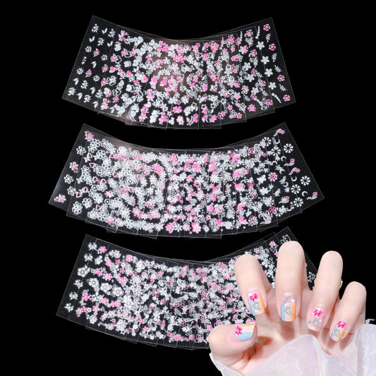 Flower Nail Stickers, 30 Sheets Pink White Floral Nail Stickers for Nail Ar
