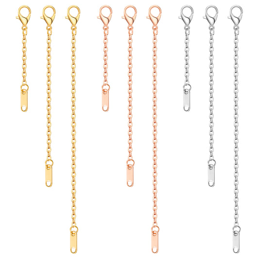 9pcs Necklace Extender 2", 4", 6" Delicate Necklace Extender Chain Set Stainless Steel Chain Extenders for Women Necklaces Jewelry Chain Extenders for Bracelet Anklet (Gold/Silver/Rose Gold)