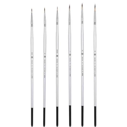 Rigger Liner Brushes, 6 Pcs Script Liner Paintbrush, Extra Long Fine Tip Paint Brush Set, Detail Paintbrushes Pinstriping Scroll Outlining Brush for Acrylic Watercolor Oil Gouache