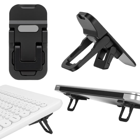 EupHHonycs 2 PCS Zinc Alloy Mini Foldable Laptop Stand for Desk, Portable Computer Keyboard Riser with 2 Adjustable Angles, Self-Adhesive Invisible Laptop Riser, Mini Metal Laptops Feet Lifter, Black