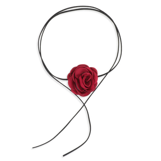 Psyqtsuary Flower Choker Necklace for Women Artificial Flower Choker Necklace Adjustable Lace-up Design Handmade Velvet Floral Choker Necklace Big Rose Flower Chokers for Weddings Parties Holiday