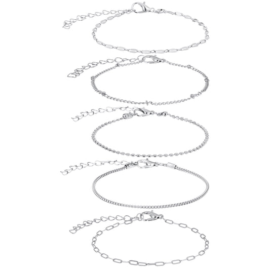 Stainless Steel Bracelets for Women, 10 Pcs Adjustble Chain Bracelet for Men Snake Twists Rope Box Beads Paperclip Cuban Link Bracelet for Men Jewelry Gifts