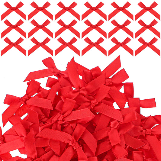 100 Pcs Mini Satin Ribbon Bows 4 x 4cm Small Red Bows Ribbon Bows for DIY Craft Sewing Packaging Decoration Bakery Treat Gift Wedding Christmas Party Gift Decoration (Red)
