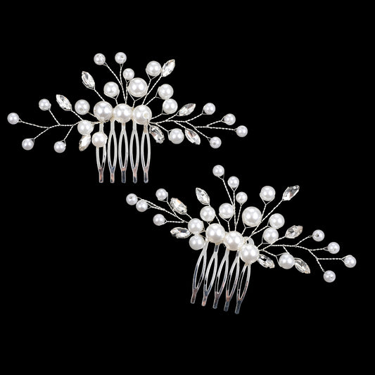 2 Pcs Pearl Wedding Hair Comb, Bridal Pearl Hairs Combs