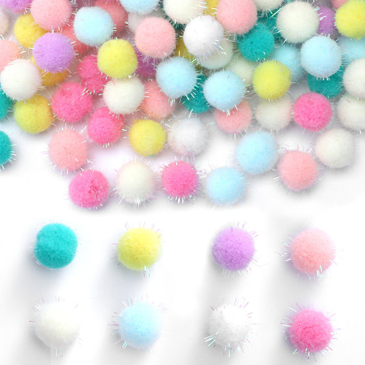 240 Pcs Mini Pompoms for Crafts Pom Balls Craft Pom Poms Bulk Glitter Fuzzy Pompom Puff Balls, Sparkle Pom for DIY Arts, Crafts Projects, Home Decorations, Summer Holiday Party, 0.6inch