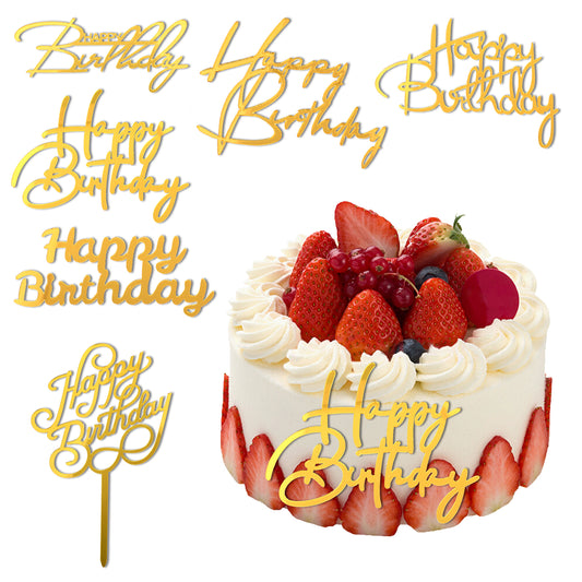 6PCS Gold Happy Birthday Cake Topper Acrylic Cake Toppers Glitter Side Mirror Cupcake Toppers Birthday Party Cakes Decorating Cakes Inserts Decorating Accessories for Anniversary Party