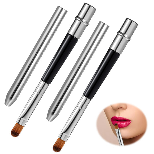 2 Packs Professional Lip Brush, Lipstick Brushes with Cap Lip Makeup Brushes for Lipstick Lips Gloss Lipsticks Brush Applicator for Women and Girls (silver)