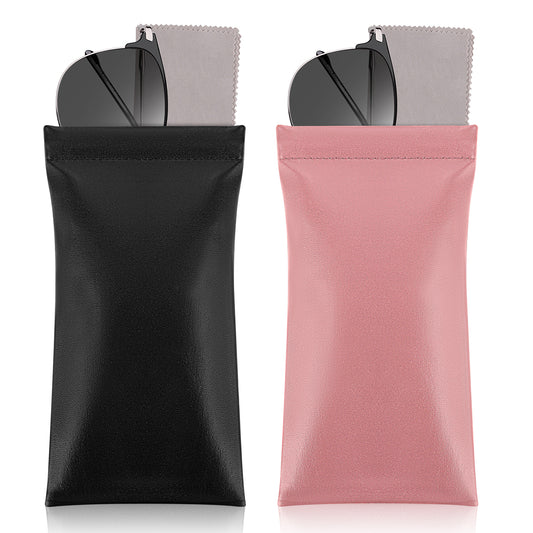 2PCS Sunglasses Cases Portable Squeeze Top Glasses Soft Eyeglass Cases New Organosilicon Soft Leather Eyeglass Glass Cases Travel Sunglasses Pouch for unsex Portable Squeeze Leather Glasses Pouch
