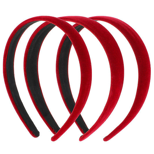 3 Pcs Red Velvet Headband Solid Soft Plain Hairband No Teeth Simple Hair Bands for Girls Velvet Headbands for Women Soft Thick Comfortable Headbands
