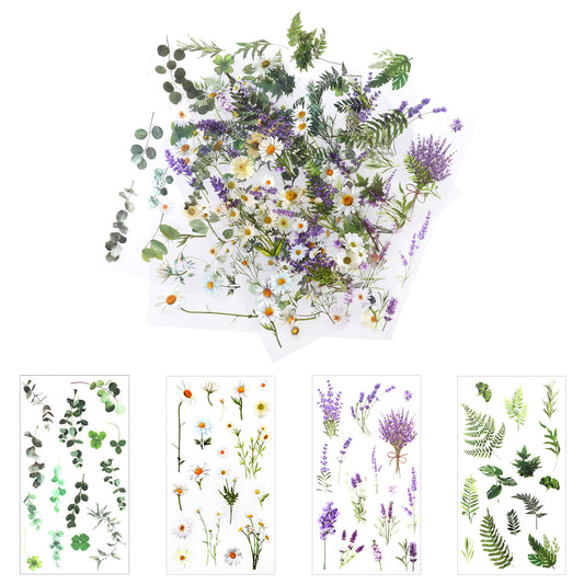 24 Sheets Flower Stickers for Scrapbooking Self-Adhesive Floral Stickers Transparent Flower Stickers Scrapbook Supplies Pressed Flower Stickers Colorful Wildflower Stickers