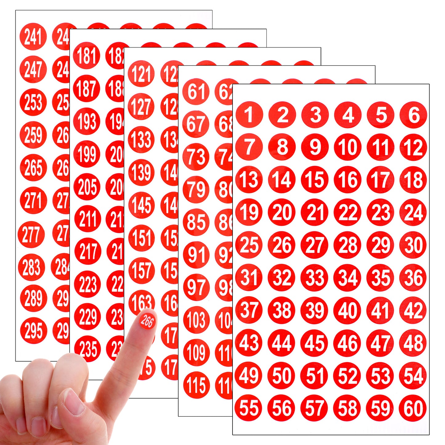 Self Adhesive Number Stickers 1-300, 1800 Pcs 0.4 Inch Small Round Consecutive Number Stickers Labels, Removable Inventory Sticker Decals for Office Storage Bins Organization Indoor Outdoor Use (Red)