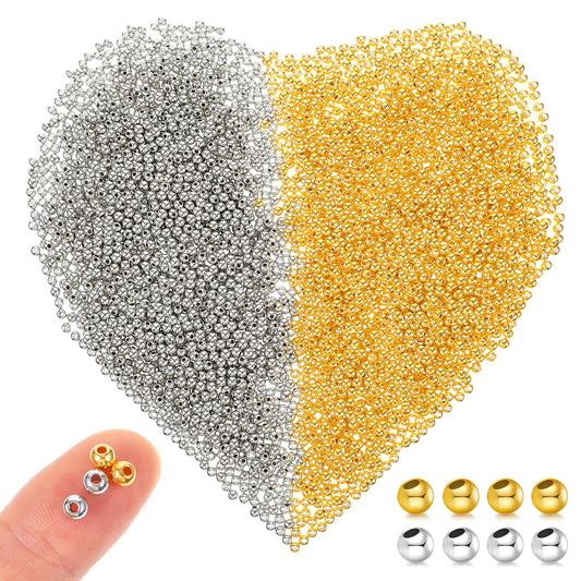 4mm Round Spacer Beads, 3000 Pieces Silver and Gold Spacer Beads Bracelet Beads Smooth Jewelry Beads Gold Seamless Loose Ball Beads for DIY Bracelets Necklace Earring Jewelry Crafts Making Supplies