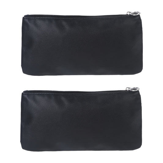 2 Pieces Leather Makeup Bags, Black Leather Zipper Pouch Money Bags Brushes Lipsticks Pouch Travel Leather Cosmetic Bag for Women