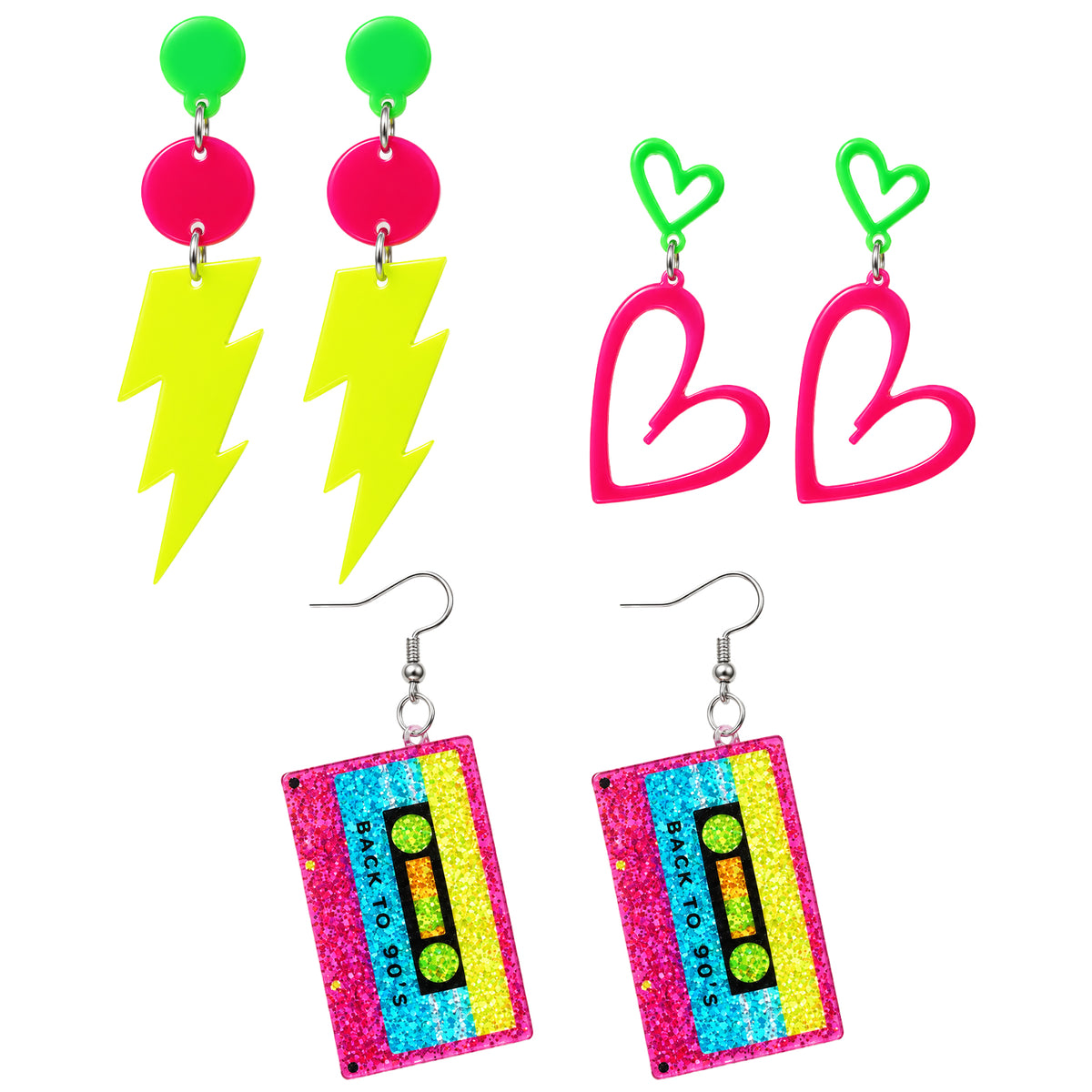 3 Pairs 80s Earrings for Women, 80s 90s Retro Neon Earrings