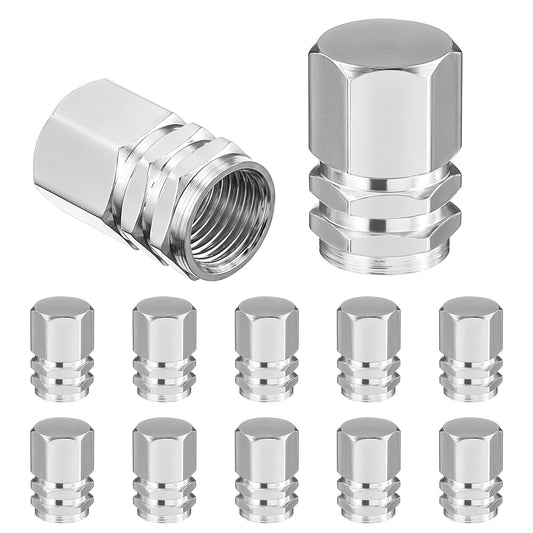 12 PCS Car Tire Valve Stem Cap, Silver Tire Valve Caps, Hexagon Shape Design Tire Valve Stem Caps, Leak-Proof Air Caps Cover, Aluminum Alloy Car Tire Cap Universal for Truck, Suv, Motorcycles, Bicycle