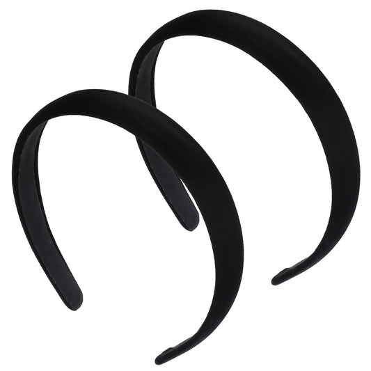 2Pcs Headbands for Women Girls, Black Hard Headbands for Women, Solid Simple Satin Headbands, Fashion Hair Hoop for Women, Plain No Teeth Thick Hoops Hair Accessories