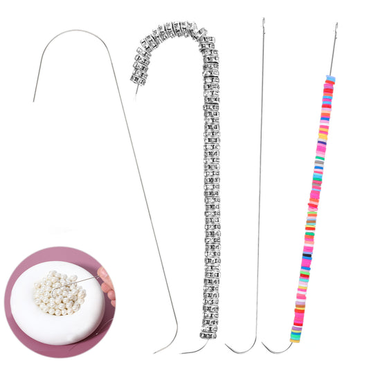 4Pcs Bead Spinner Needles Stainless Beads Needle Big Eye Bending Beaded Needles Beads Rotating Needle for Jewelry Making Bracelet Necklace Jewelry Making