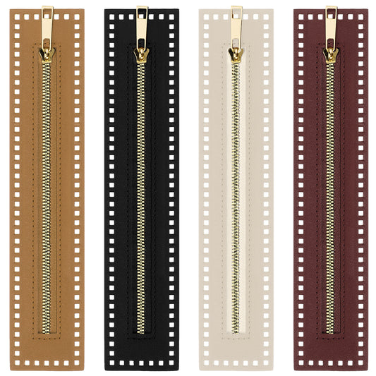 4 Pcs Crochet Zipper with Holes 10.63 Inch PU Leather Zippers for Crochet Bags Sewing Crochets Zipper Frame for DIY Purse Handbag Sewing Handicraft Accessories