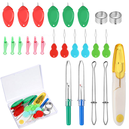 25 Pcs Needle Threaders Kit, Hand Sewing Tool Kit Include Fish Mouth, Gourd and Thumb Shaped Threader, Seam Rippers, Sewing Tweezers, Thimble, Scissor