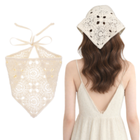 FdcLixuvol Crochet Bandanas for Women, Vintage Floral Headscarf, Boho Headband, Knitted Design Hair Scarf Kerchief Triangle Head Wrap for Daily Styling, Clothing Matching, Festivals, Holidays (White)