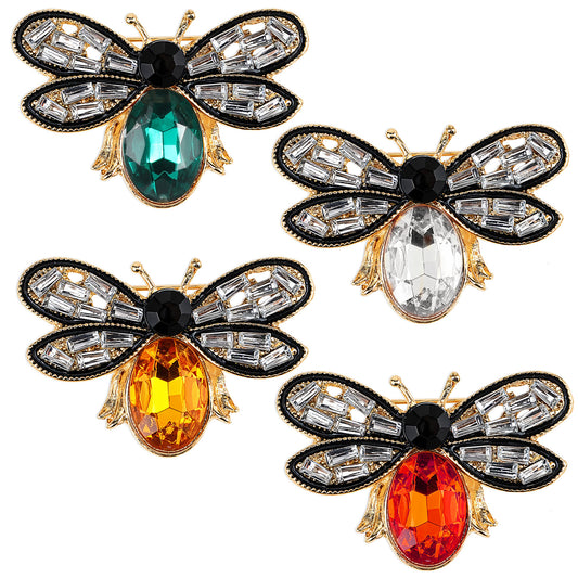 Bee Brooch Pin, 4 Pcs Rhinestone Honey Bee Brooches for Women Vintage Crystal Insect Themed Lapel Pins Stylish Accessories for Women MenParty Dating Daily (White, Yellow, Red, Green)