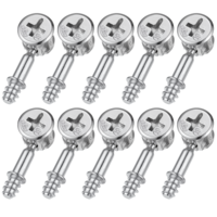 10Pcs Furniture Connecting Fittings and 10Pcs Cam Locks for Cabinets, Furniture Cam Lock Fasteners Thread Bolts Dowel Screws Furnitures Connector Bolts for Drawer and Wardrobe, Silver (28Mm Screw)