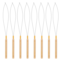 8 Pack Hair Extension Beader Hair-Extension Loop Needle Threader Pulling Hook Bead Device Tool Wooden Hair-Extensions Loop Needle Kit for Hair or Feather Extensions
