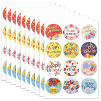 Happy Birthday Stickers Party Vibe, 120 Pcs 2" Colorful Happy Birthday Stickers Round Self Adhesive Seal Label Sticker for Cards, Envelopes, Gift Wrapping (12 Styles)