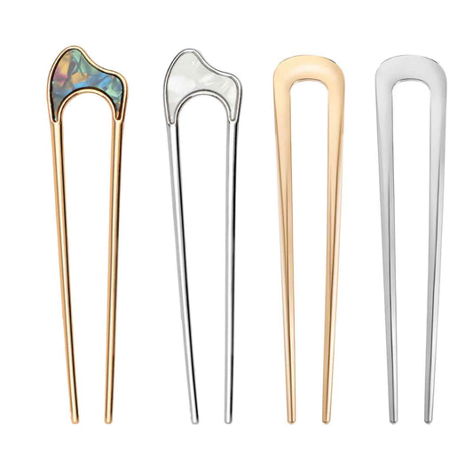 French Hair Pin, 4 Pcs Metal U Shaped French Twist Hair Pin Decorative Hair Fork Vintage Gold Silver 2 Prong Updo Chignon Pins Hair Styling Tools for Women Girls Buns Hair Accessories