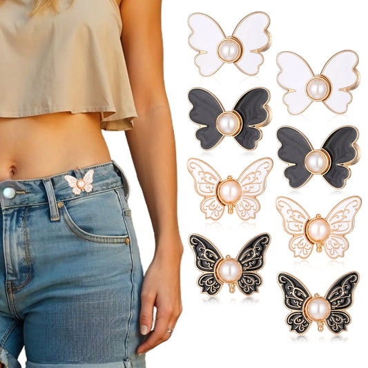 Pant Waist Tightener, 4 Sets Detachable Jean Buttons for Loose Jeans Cinch Clip Adjustable Butterfly Jeans Adjuster Waistband Tightener Waist Cincher Clip Dress Clips Pants Cincher for Clothing Shirt