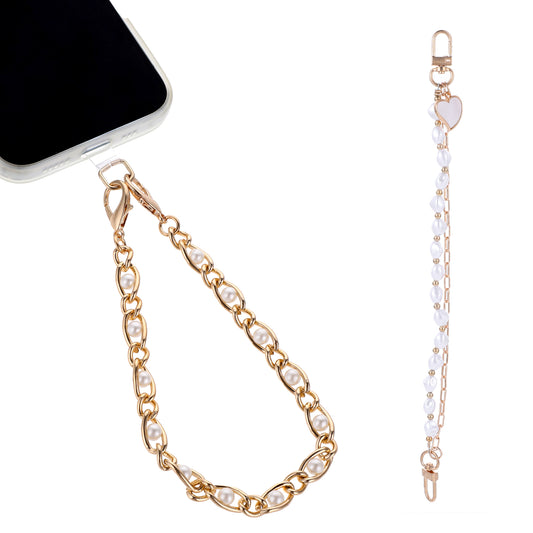 2 Pieces Phone Charms Strap, Anti Lost Cell Phone Wrist Lanyard Phone Bracelet Strap Beaded Phone Wrist Strap Cute Camera Charm Strap Double Chains Keychain Wristlet for Keychain Phone Wallet Camera