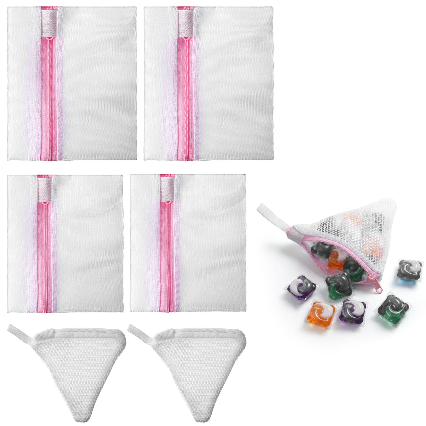 Mesh Laundry Bags for Delicates, 4 Pcs Lingerie Bags for Washing Delicates with 2 Pcs Laundry Pod Anti-Sticking Bag for Home College Dorm (2 Medium, 2 Small, 2 Scent Beads Bags)
