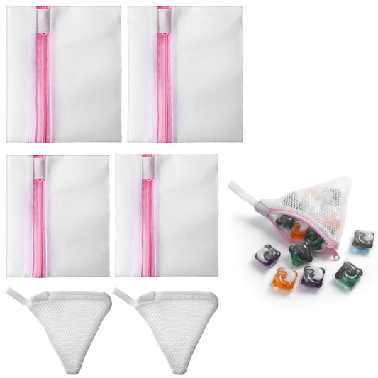 Mesh Laundry Bags for Delicates, 4 Pcs Lingerie Bags for Washing Delicates with 2 Pcs Laundry Pod Anti-Sticking Bag for Home College Dorm (2 Medium, 2 Small, 2 Scent Beads Bags)