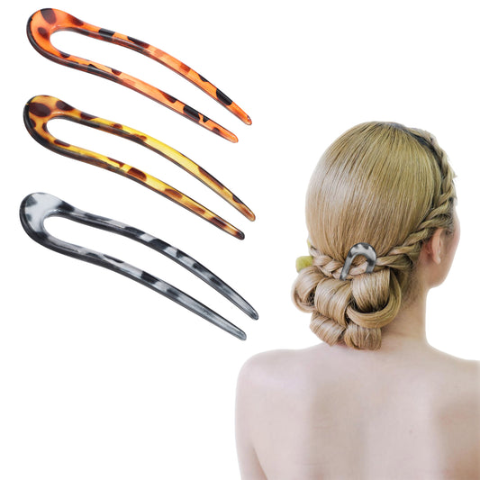 3 PCS French Hair Forks, U Shaped Hairpin Classic 2 Prong Hair Sticks Vintage French Hair Pin for Women Long Hairstyle Accessories