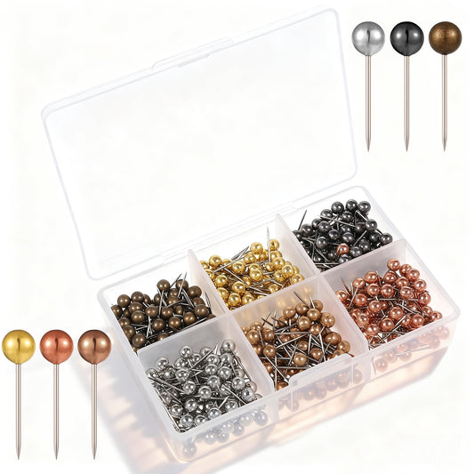 480 PCS Map Push Pins, Metallic Color Map Tacks 1/8 Inch Round Head with Stainless Point Head Marking Pins, Plastic RoundHead Tacks with Steel Points for Bulletin Board Picture Photo (Six Colors)