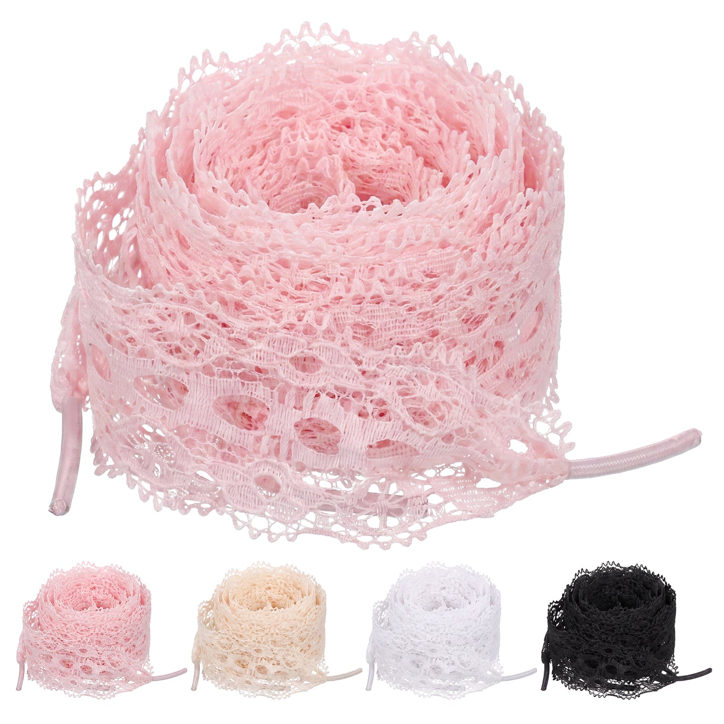 Trinkrittey 4 Pairs Lace Shoe Laces, Flat Cute Shoe Laces 3CM Wide 47inch Long Fancy Ribbon Shoelaces (White, Beige, Black, Light Pink)