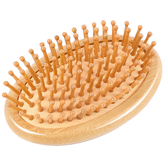 Natural Bamboo Brush, Wooden Scalp Massager Hair Growth Portable Travel Hair Brush with Anti-Static Round Wood Pins Detangling Hairbrush for Women and Men's All Hair Types, Hair Care, No Handle Design