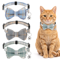3 PCS Cat Collar Bow Tie, Breakaway Bowtie Cat Collar with Bells, Adjustable Soft Plaid Kitten Collars Cute for Kitten Puppy and Small Pets